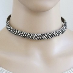 Antique Southeast Asian Silver Choker Necklace Hill Tribe Neck Ring