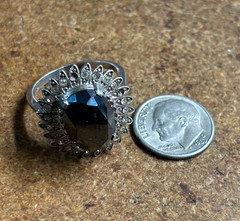 Vtg CLARK & COOMBS 925 sterling silver HEMATITE & Rhinestone COCKTAIL RING sz 8