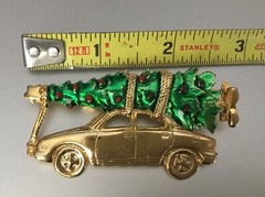 AJC Christmas Brooch Bringing Home the Tree with Car Gold Tone and Enamel