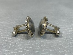 Vintage Agate Coiled Border Yellow Gold Plated Cuff Links