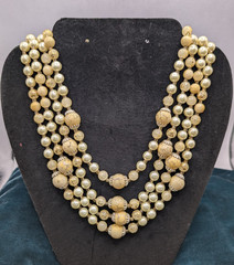 Made in Japan Multi-Strand Layered Faux Pearl & Glass Beaded Necklace Gold