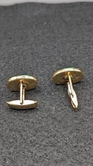 Vintage Jadeite Pair Green Glass Cufflinks Gold Tone Oval