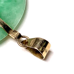 14K /585 Gold Green Jade Disc Pendant Chinese Shou Longevity Bezel Set Vintage