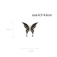 Vintage Black Enamel Butterfly Brooch Gold Tone Crystal Rhinestone Pin