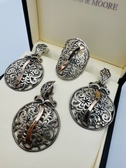 Old Silver 875 14k Gold Jewelry Set Ring Pendant Earrings Video