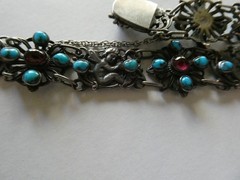 Antique-English Art Nouveau Bracelet with Garnets and Turquoise-Preowned