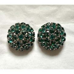 Vintage Joseph Warner Green Rhinestone Round Dome Earrings