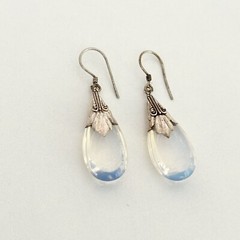 Vintage Sterling Silver Opaline Glass Dangle Earrings
