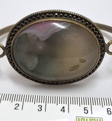 Vintage Natural Scenic Moss Agate Bracelet Brass Filigree Cuff Antique Style