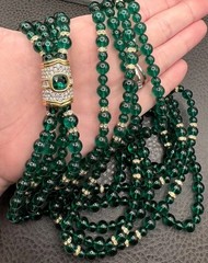 RARE SWAROVSKI VTG Multi Strand Green Crystal Glass Beaded Mogul Necklace 36”