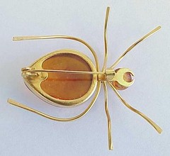 BALTIC AMBER INSECT SPIDER BROOCH GOLD JEWELRY 老琥珀 RUSSIAN USSR SOVIET PIN ORDER