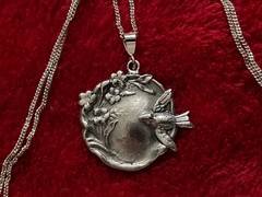 Sterling silver Art Nouveau revival Scenic Nightingale English Garden 18” pendan