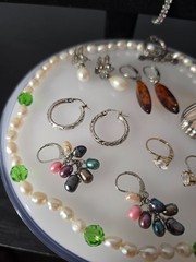 925 jewelry lot w/ fresh pearls Baltic amber and crystals signed