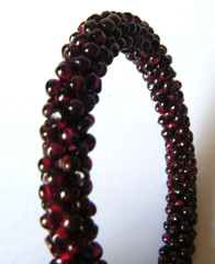 Antique Bangle Bracelet hand woven gemstone garnet beads 7. 1/2″inside perimeter