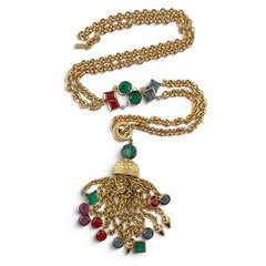 Vintage Swarovski Multicolor Bezel Set Crystal Tassel Chain Necklace FLAWS