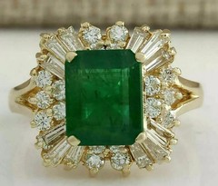 4.50Ct Art Deco Style Lab Created Green Emerald Anniversary 14K Gold FN Ring