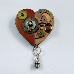 Vintage Steampunk Heart Pieces Parts Handcrafted Brooch Love Romance