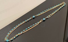 Vintage Hong Kong Necklace Multi Strand Turquoise Colored Beads Gold Tone Chains