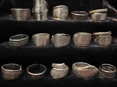 Spoon Ring & Bracelet Lot Of 24-Silver Plated & Stainless Steel Antique Deco