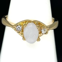 Vintage 1970s Uncas Opal Ring Size 7 14K Gold Plate Austrian Crystal -14M