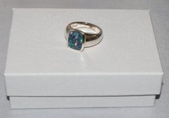 Vintage Sterling Silver Mosaic Blue Opal Gem Inlay Michelle Albala Ring Size 6