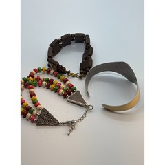 Bracelets Lot Boho Beaded Metal Cuff Wood Religious Iconography Vintage