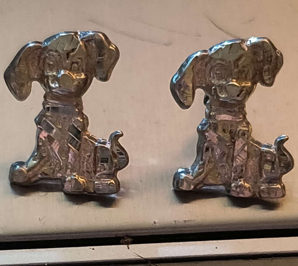 Vintage Dog Stud Earrings Silver Tone Metal Butterfly Back No Stone Unisex