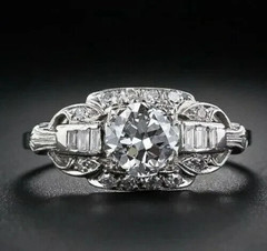 Art Deco Style Lab Created Diamond Engagement Wedding 14K White Gold Finish Ring