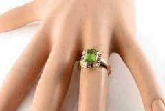 Art Deco 3.5Ct Emerald Cut Peridot Amethyst Lab Created Diamond 14K Gold FN Ring