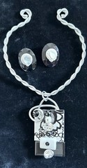 15 inch, Vintage Metal & Glass Choker Necklace & earrings Jeff Lieb Art Jewelry