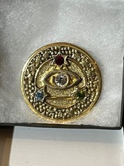 Vtg. Jewels Third Eye Charm, Authentic Rhinestone pin Brooch lucky charm Signed