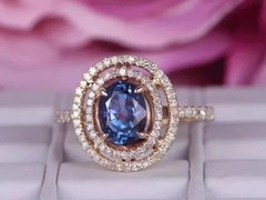Art Deco Style Sapphire & Lab Created Diamond 14K Rose Gold FN Engagement Ring