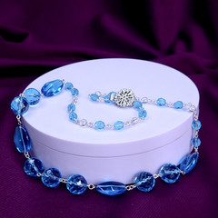 Blue Glass Necklace 20″ Vintage Glass Czech Beads Art Deco Style