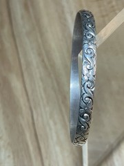 Vintage Danecraft Sterling Silver Flower Floral Swirl Bangle Bracelet 13 g 7.75″