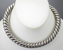 UNUSUAL HEAVY MEXICAN STERLING SILVER NECKWIRE TORQUE COLLAR NECKLACE 82G