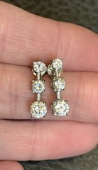 Cubic Zirconia CZ Triple Drop Past Present Future Earrings 925 Silver Studs