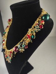 Lunch at the Ritz Christmas Tree Wreath Candy Cane Red Green Gold Blue Necklace