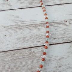 Vintage Necklace Dainty Beaded Orange, Very Light Green, Clear