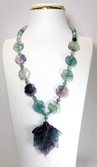 Rare Vintage Chinese Carved Fluorite & Sterling Silver Pendant Necklace