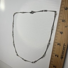 Vintage Twisted Bar Link Necklace Boho White Glass Beaded Silver Tone 20″