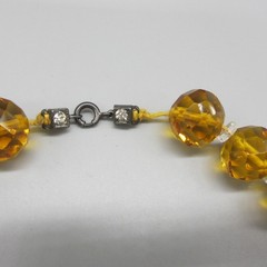 Vintage Glass Necklace Faceted Golden Brown Sterling Clasp Rhinestone Accents 15