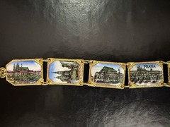 Vintage Gold Tone Enamel Souvenir Bracelet From Praha (Prague) Czech Republic