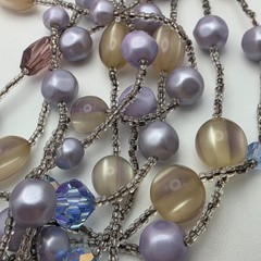 Vintage Lavender Faux Pearl Crystal Lucite 10 Strand Waterfall Necklace 21 In