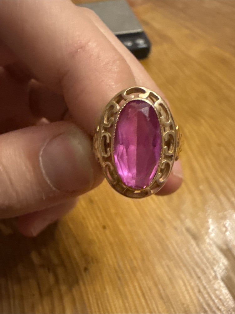 USSR Vintage Original Amethyst (lab. made) Rose Gold Ring 583 14K Lviv 1978