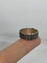 Vintage 60s Boho Flower Floral Mexico 925 Sterling Silver Wedding Band Ring 6.75