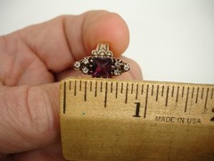 old antique 14K Rose Gold Victorian RING purple red gem Diamond Triads 3.75 2.6g