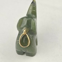 Vintage 28mm Dark Green Nephrite Jade Lucky Elephant Trunk Up Pendant Gold Fill