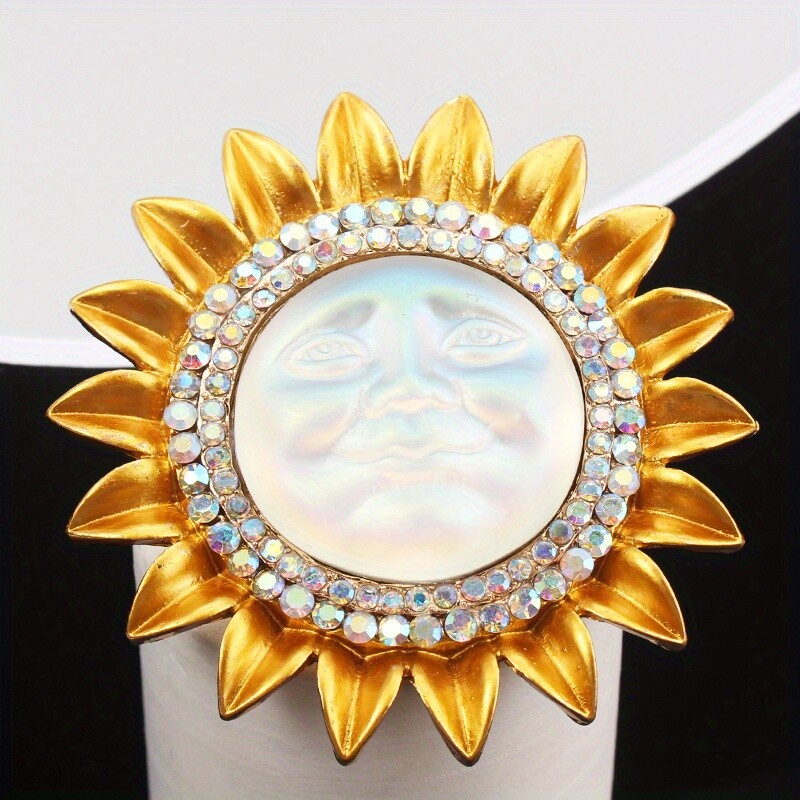 Vintage Baroque Sun Smiley Face Brooch Set with Dripping Oil Accessories