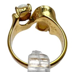 Vtg 18K HGE Gold Tone Ring Twin Oval Opalite Textured Swoop Asymmetrical Band 6