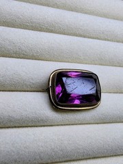 Edwardian Gold Tone Brooch Pin Large Purple Crystal Faceted Statement Estate